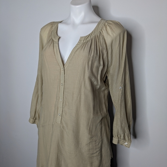 Soft Surroundings Tan Cotton Silk Eyelet Lace Long Sleeve Peasant Blouse Top M - Picture 2 of 9